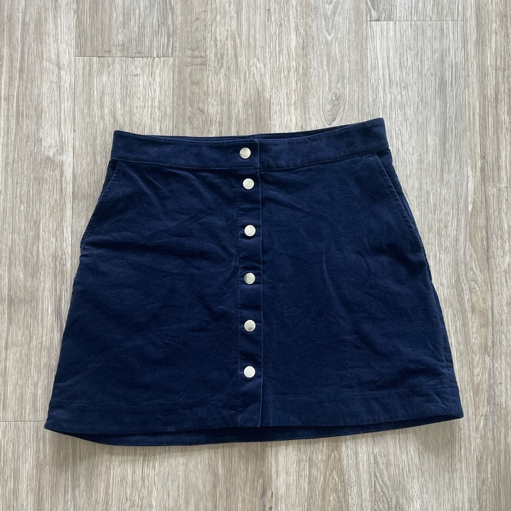 & Other Stories Paris Atelier Navy Corduroy Snap Front Mini Skirt size 12